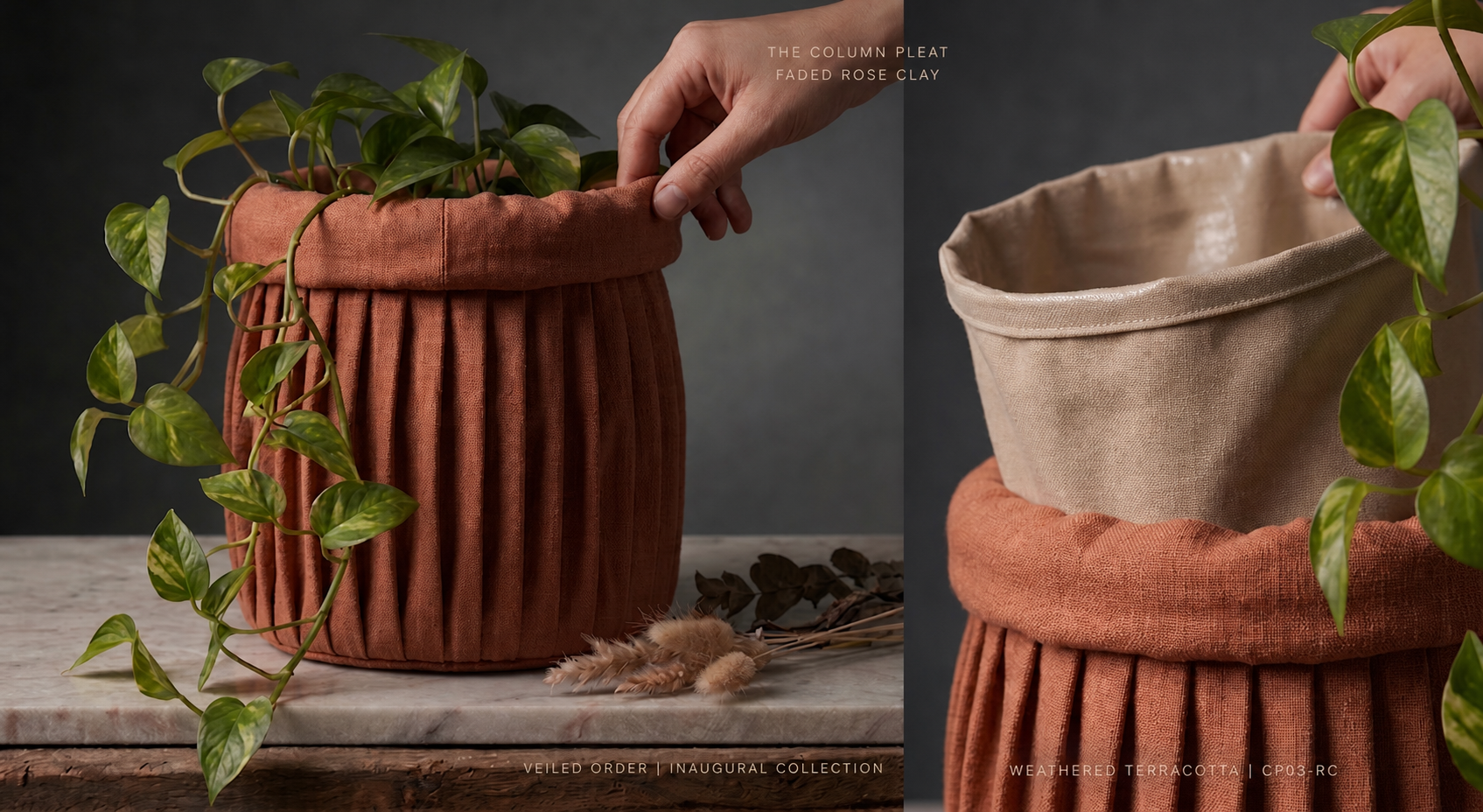 Column Pleat linen cover and removable water-resistant liner detail